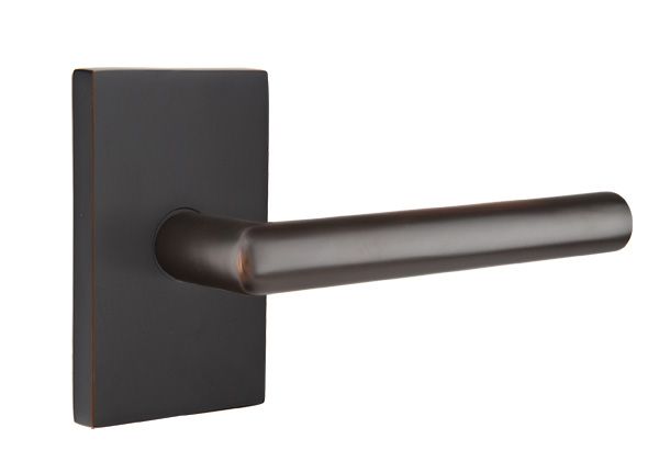 Emtek 5212STUUS10BLH Stuttgart Lever Left Hand 2-3/8" Backset Privacy with Modern Rectangular Rose for 1-1/4" to 2" Door Oil Rubbed Bronze Finish Sparrow Supply