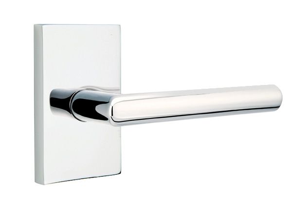 Emtek 5212STUUS26LH Stuttgart Lever Left Hand 2-3/8" Backset Privacy with Modern Rectangular Rose for 1-1/4" to 2" Door Polished Chrome Finish Sparrow Supply