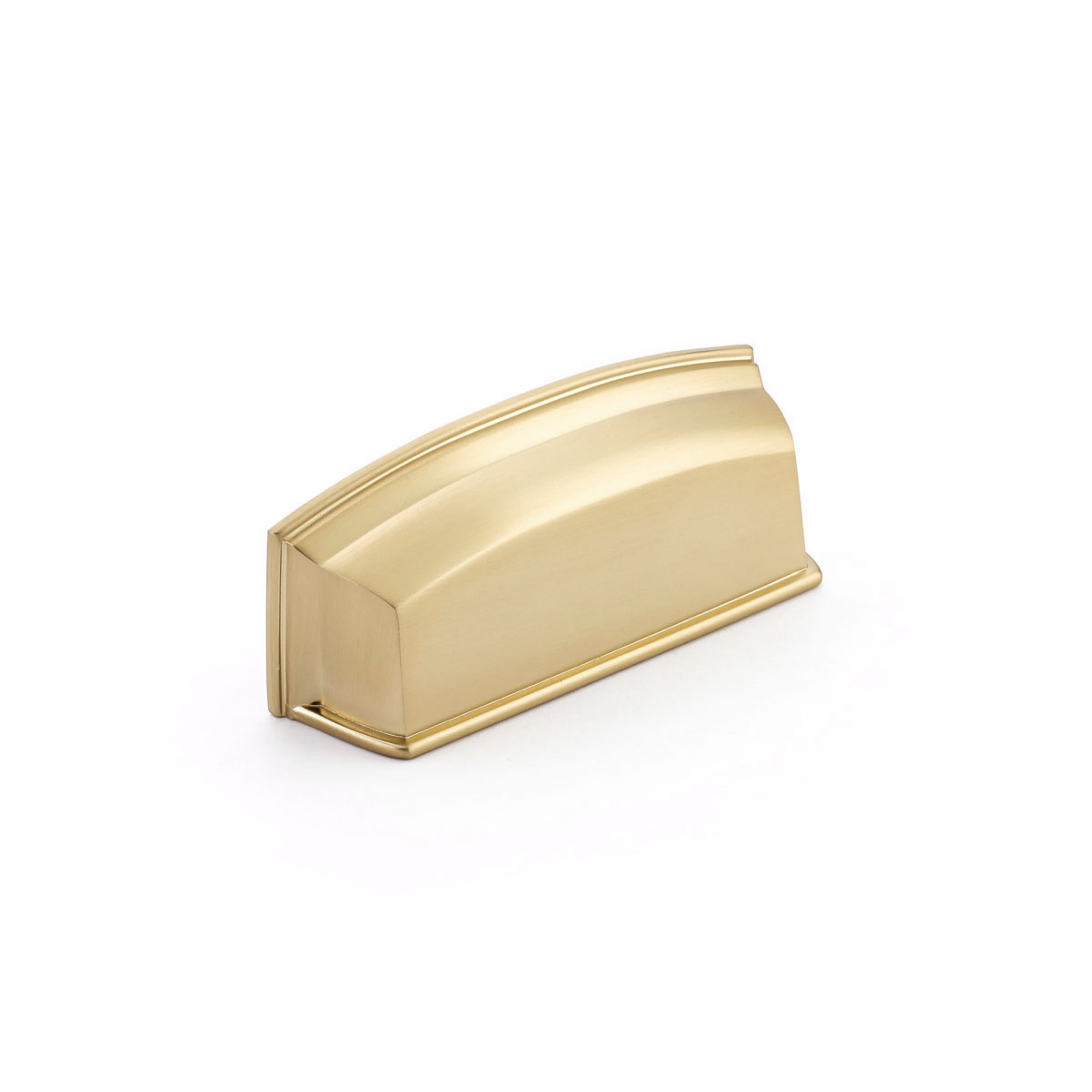 Schaub 534-SSB Menlo Park 3-1/2" Center to Center Cabinet Cup Pull Signature Satin Brass Finish Sparrow Supply