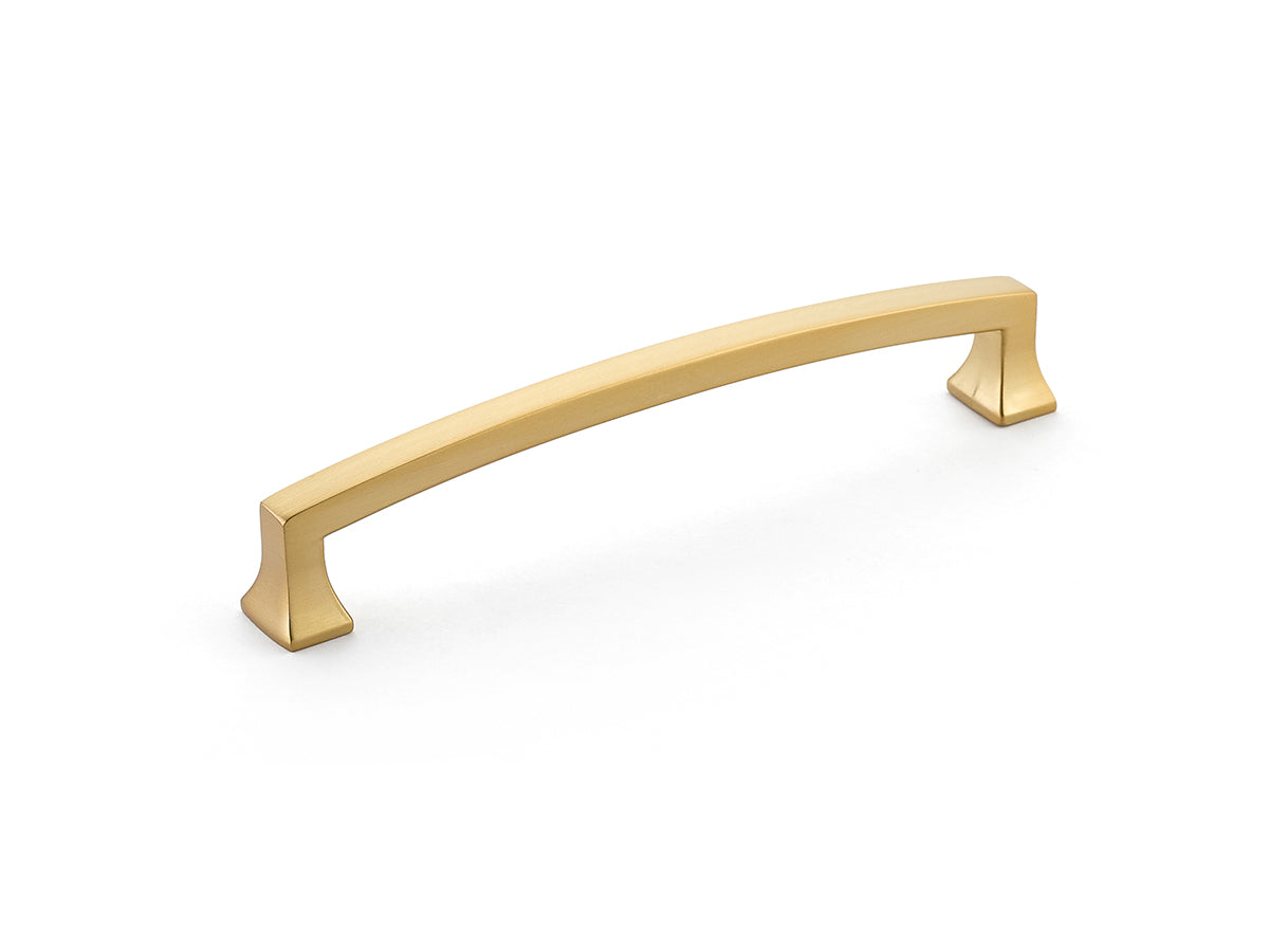 Schaub 541-SSB 6" Center to Center Menlo Park Cabinet Pull Signature Satin Brass Finish Sparrow Supply