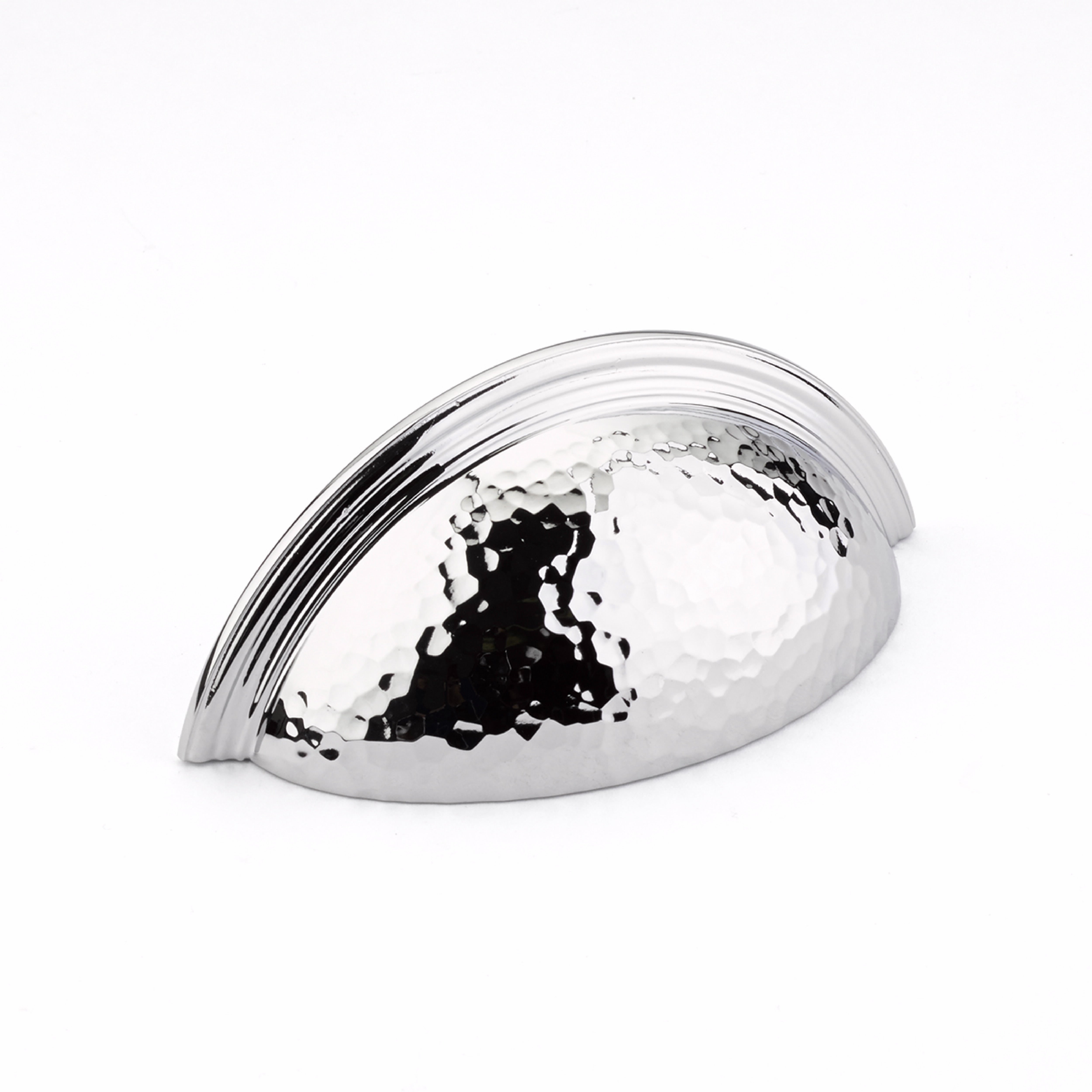 Schaub 573-26 3" Center to Center Atherton Hammered Plain Edge Cup Pull Polished Chrome Finish Sparrow Supply