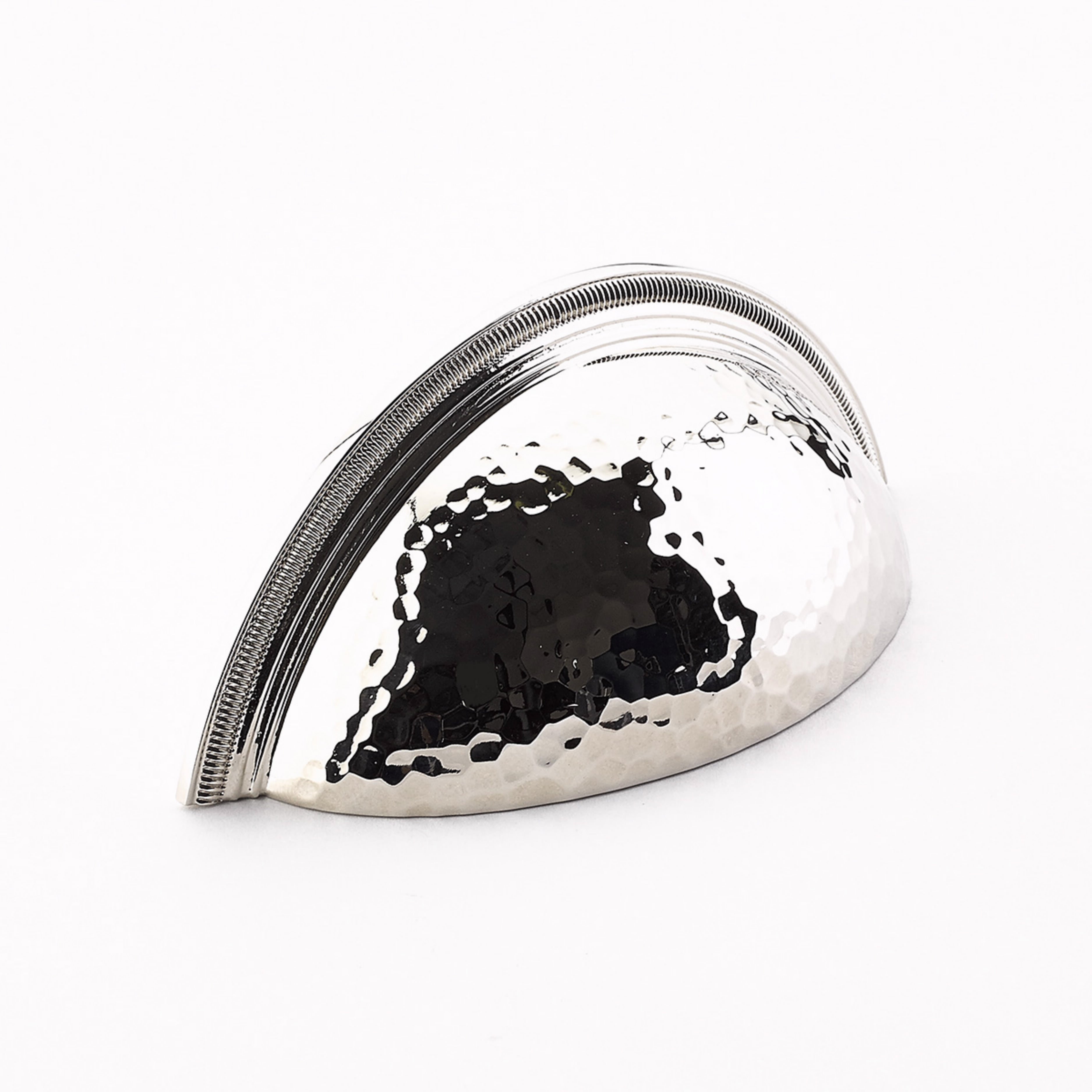 Schaub 574-PN 3" Center to Center Atherton Hammered Knurled Edge Cup Pull Polished Nickel Finish Sparrow Supply