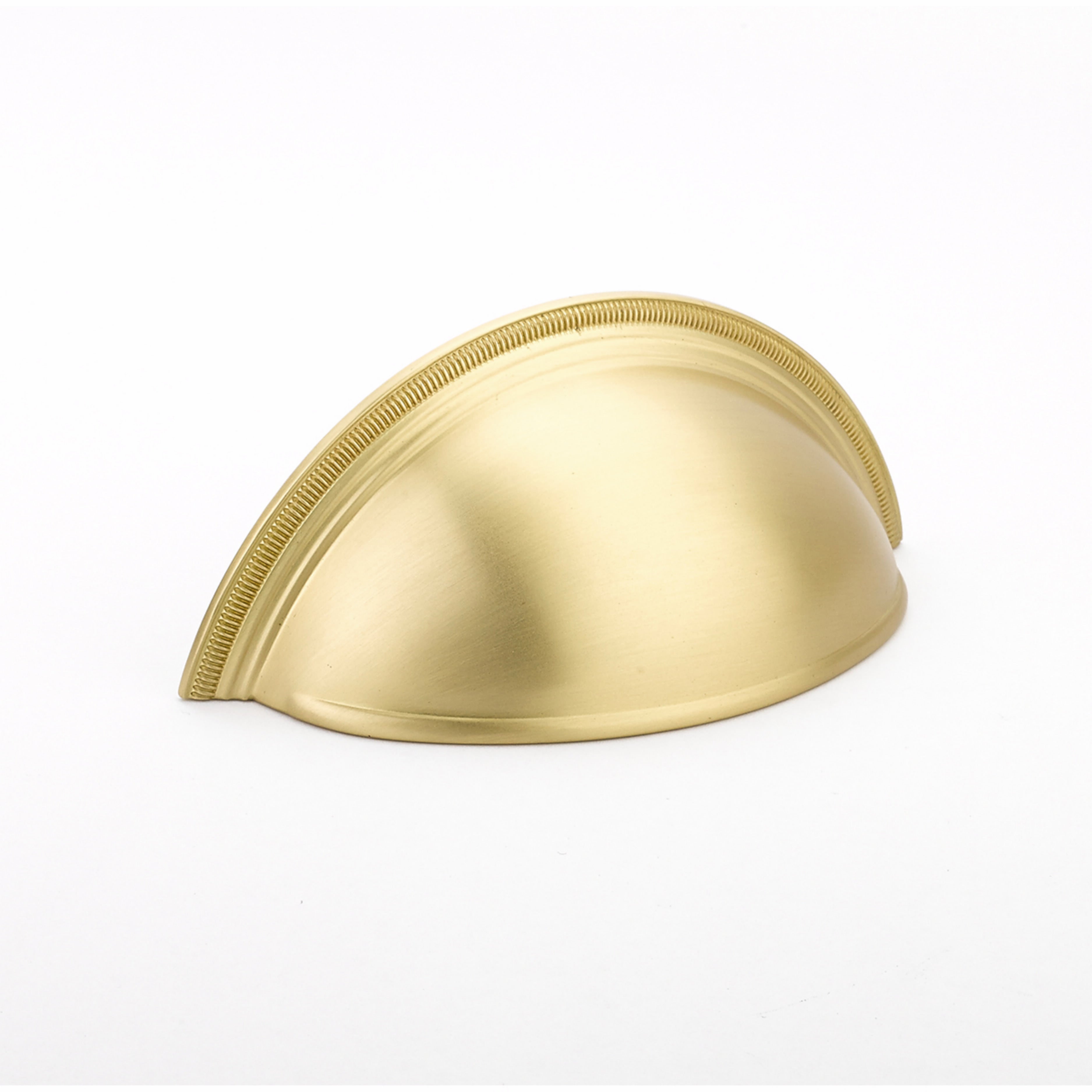 Schaub 575-SB 3" Center to Center Atherton Knurled Edge Cup Pull Satin Brass Finish Sparrow Supply