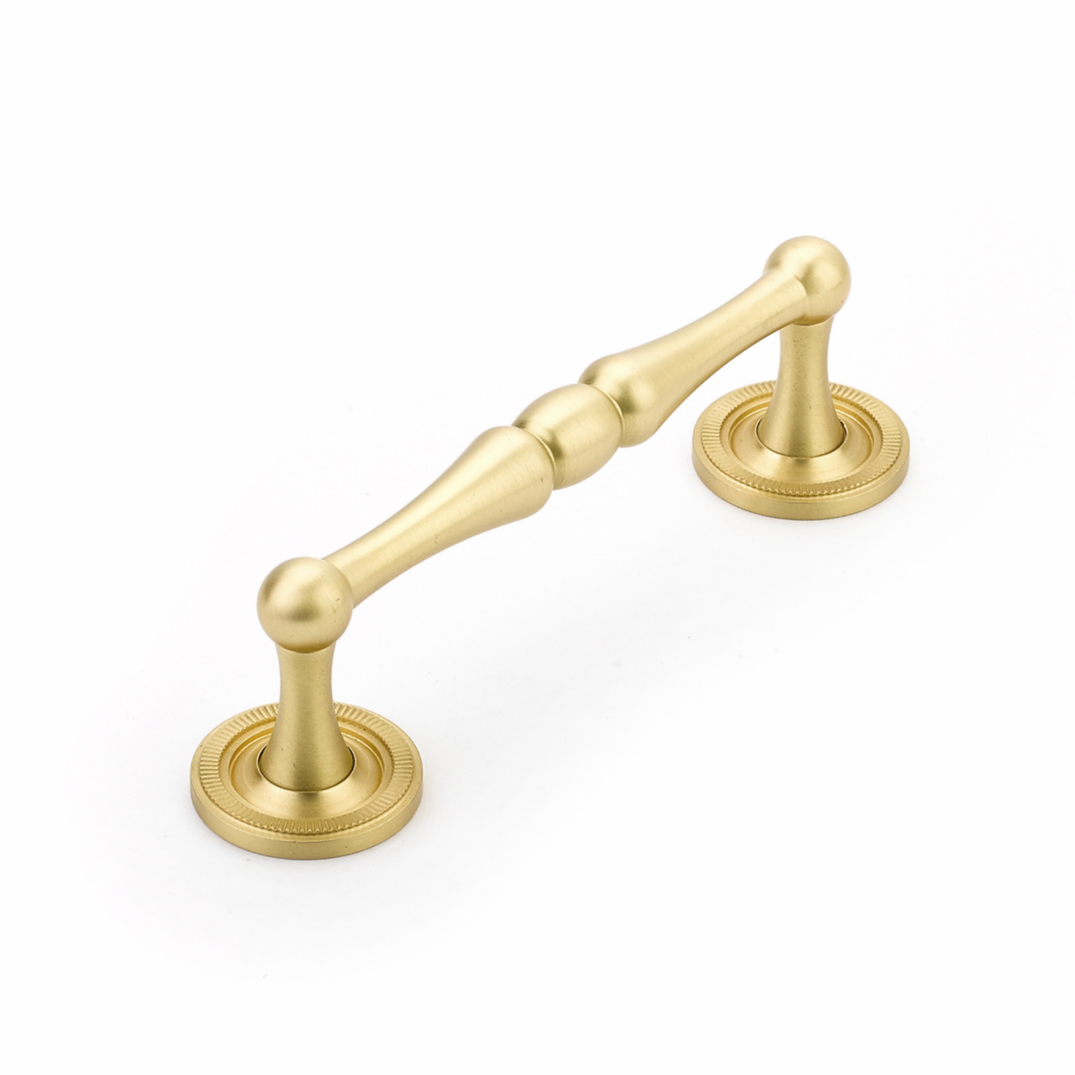 Schaub 576-SB 4" Center to Center Atherton Knurled Cabinet Pull Satin Brass Finish Sparrow Supply