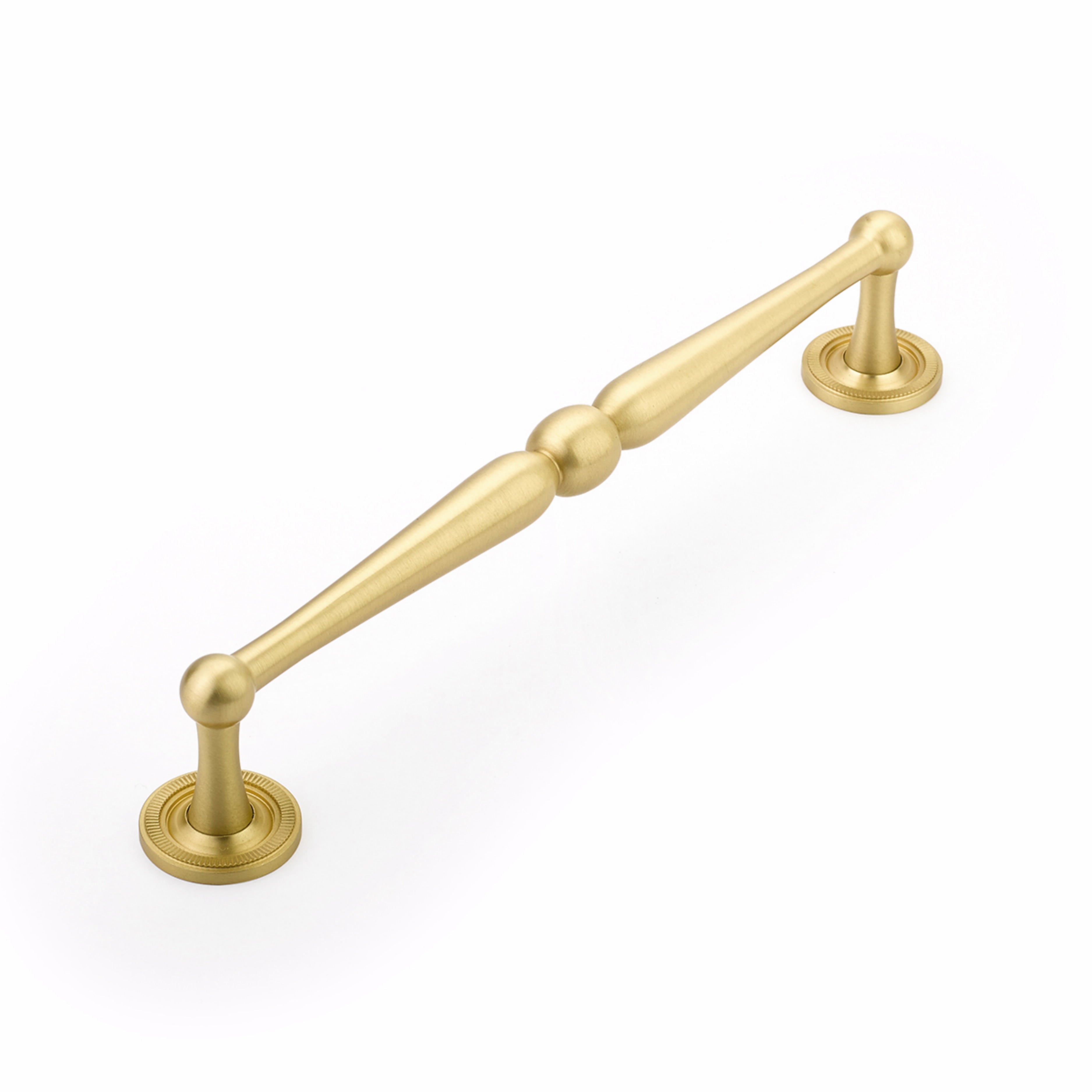 Schaub 577-SB 8" Center to Center Atherton Knurled Cabinet Pull Satin Brass Finish Sparrow Supply