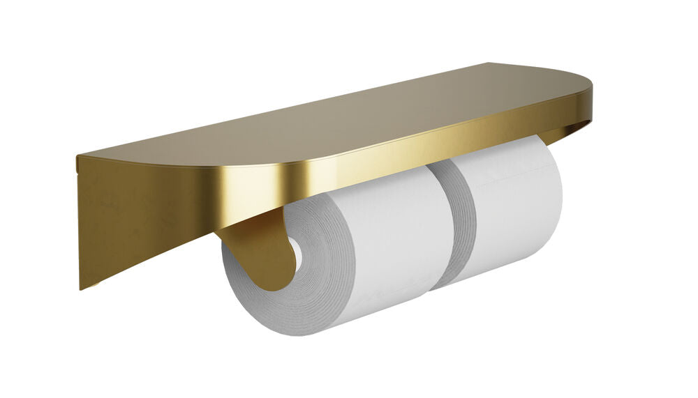 Bradley 5B2-110089-BR Toilet Tissue Dispenser- With Shelf. Brushed Brass Electrocoat. Sparrow Supply