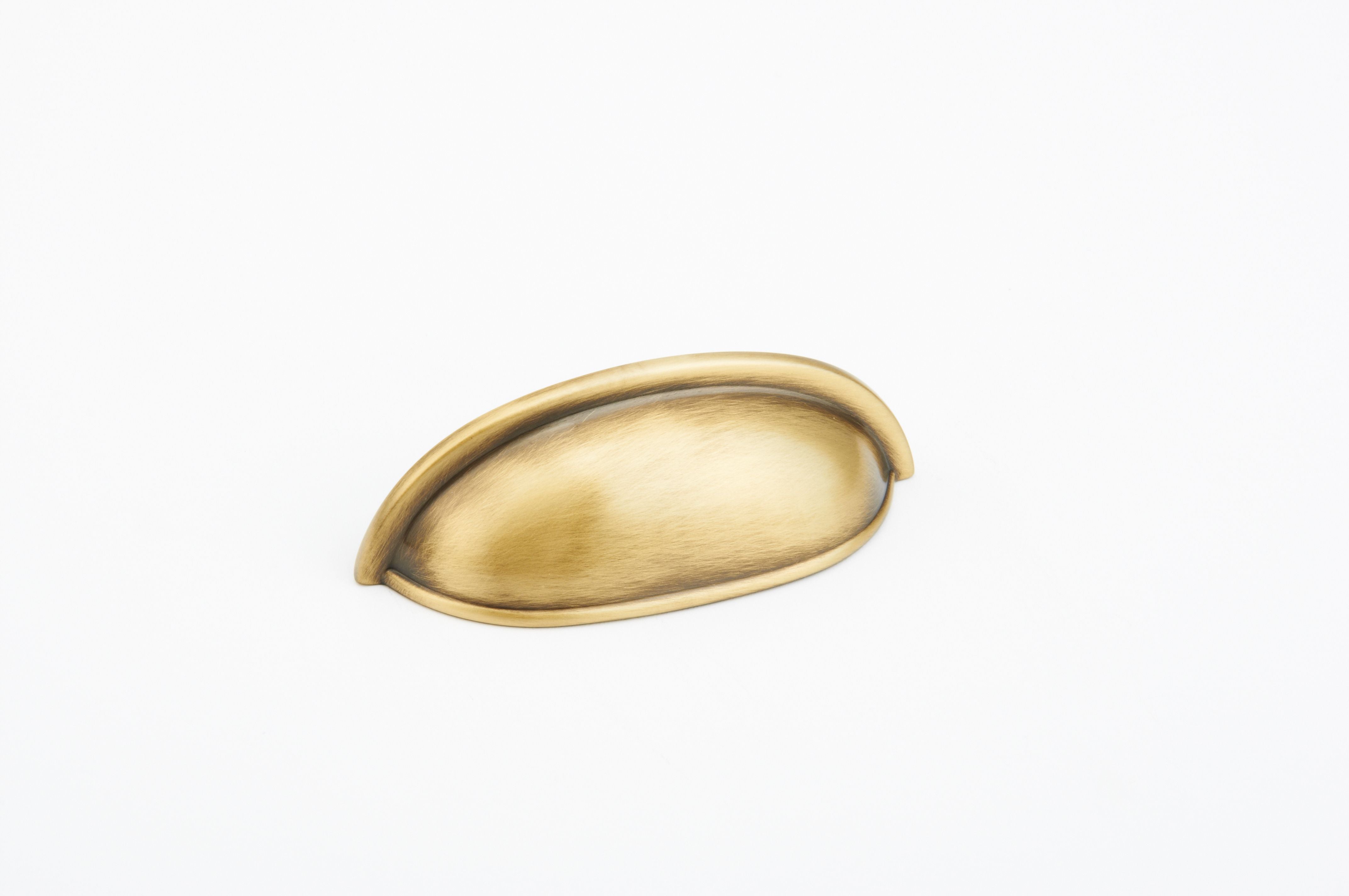 Schaub 730-AB 3-3/4" Overall; 3" Center to Center Traditional Cup Pull Antique Brass Finish Sparrow Supply