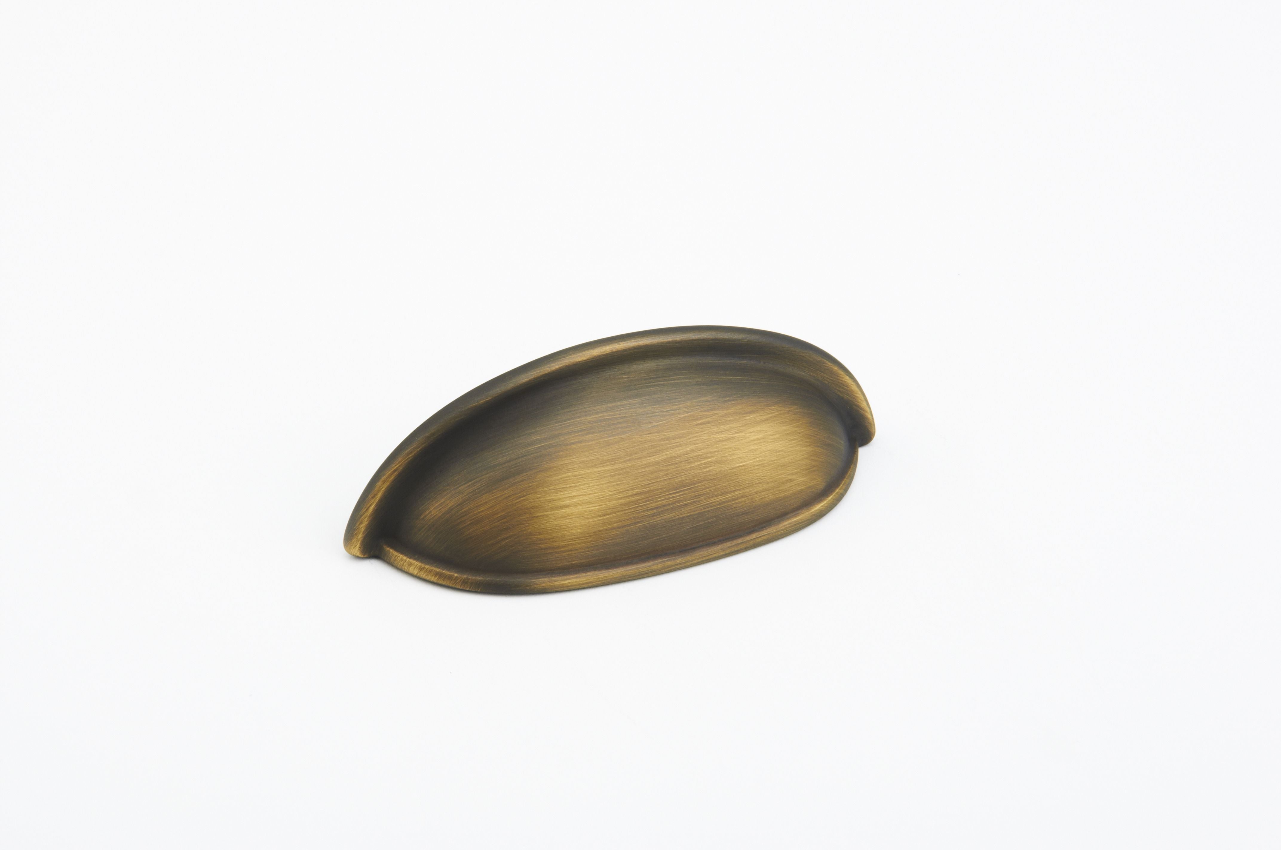 Schaub 730-ALB 3-3/4" Overall; 3" Center to Center Traditional Cup Pull Antique Light Brass Finish Sparrow Supply