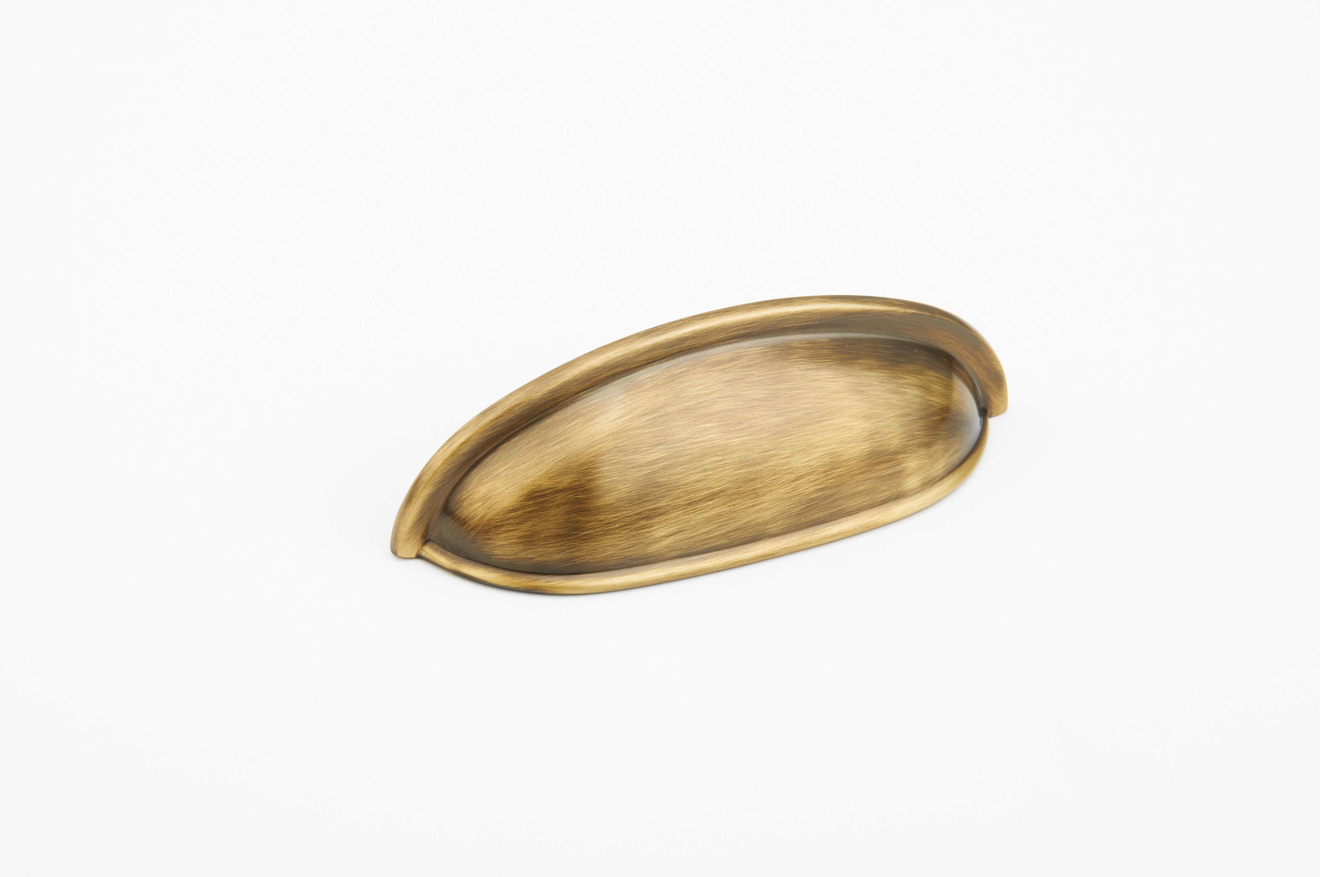 Schaub 731-AB 4-5/8" Overall; 3" Center to Center Traditional Cup Pull Antique Brass Finish Sparrow Supply