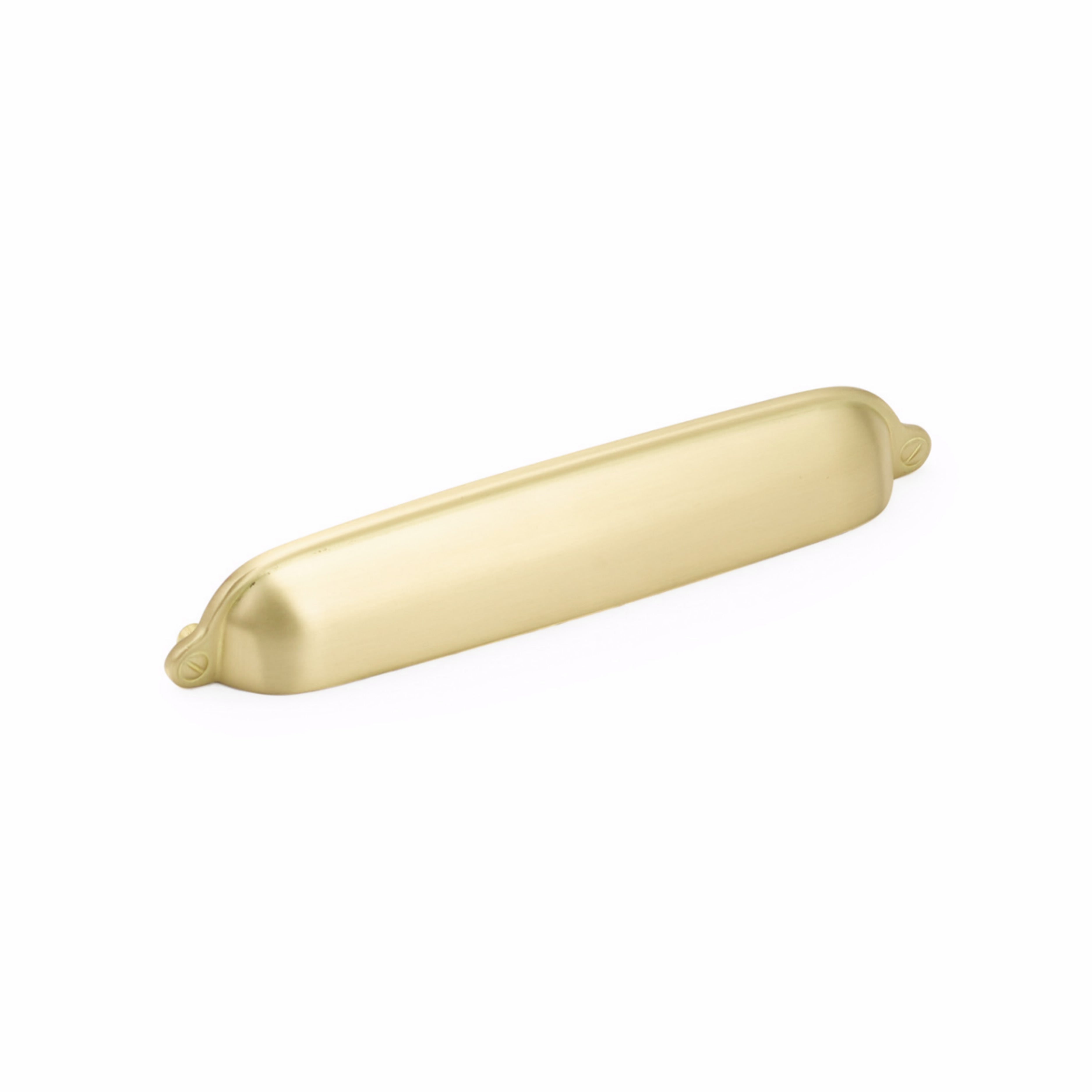 Schaub 744-SB 6" Center to Center Country Cup Pull Satin Brass Finish Sparrow Supply