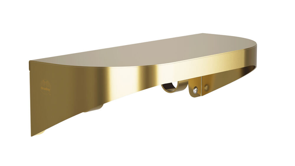 Bradley 7B2-0051296-BR Shelf, Stainless Satin, 20 Gauge-w/Hooks, 5 X 12 Brushed Brass