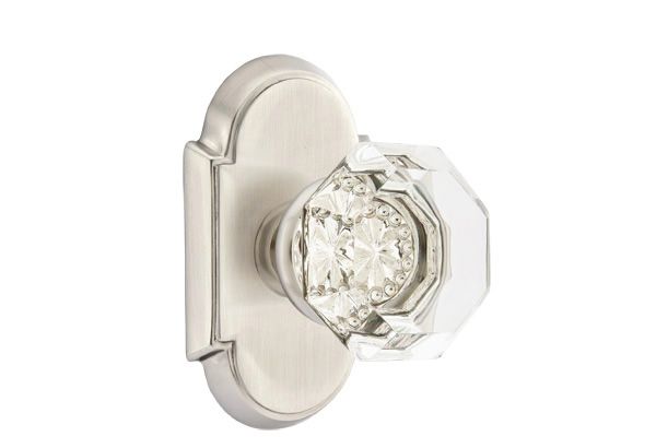 Emtek 8108OTUS15 Old Town Glass Knob 2-3/8" Backset Passage with # 8 Rose for 1-1/4" to 2" Door Satin Nickel Finish Sparrow Supply