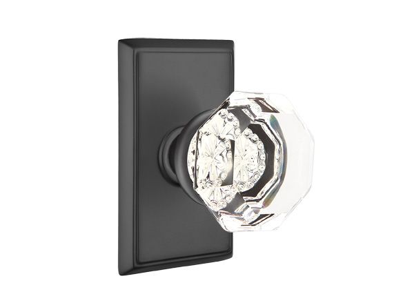 Emtek 8121OTUS19 Old Town Glass Knob 2-3/8" Backset Passage with Rectangular Rose for 1-1/4" to 2" Door Flat Black Finish Sparrow Supply