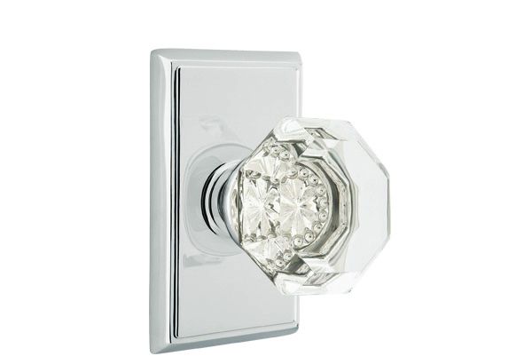 Emtek 8121OTUS26 Old Town Glass Knob 2-3/8" Backset Passage with Rectangular Rose for 1-1/4" to 2" Door Polished Chrome Finish Sparrow Supply