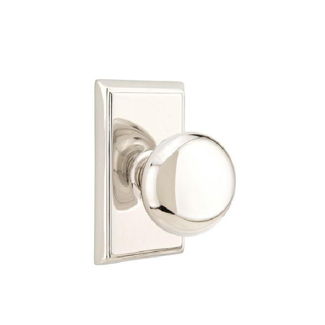 Emtek 8121PUS14 Providence Knob 2-3/8" Backset Passage with Rectangular Rose for 1-1/4" to 2" Door Polished Nickel Lifetime Finish Sparrow Supply