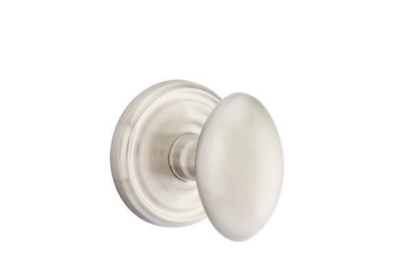 Emtek 8200EUS15 Egg Knob 2-3/8" Backset Privacy with Regular Rose for 1-1/4" to 2" Door Satin Nickel Finish Sparrow Supply
