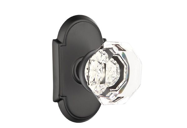 Emtek 8208OTUS19 Old Town Glass Knob 2-3/8" Backset Privacy with # 8 Rose for 1-1/4" to 2" Door Flat Black Finish Sparrow Supply