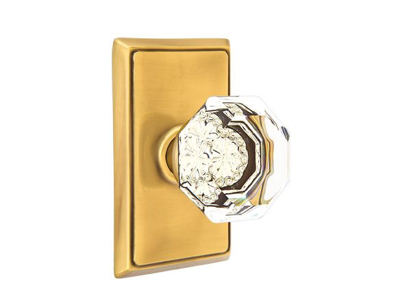 Emtek 8221OTUS7 Old Town Glass Knob 2-3/8" Backset Privacy with Rectangular Rose for 1-1/4" to 2" Door French Antique Brass Finish