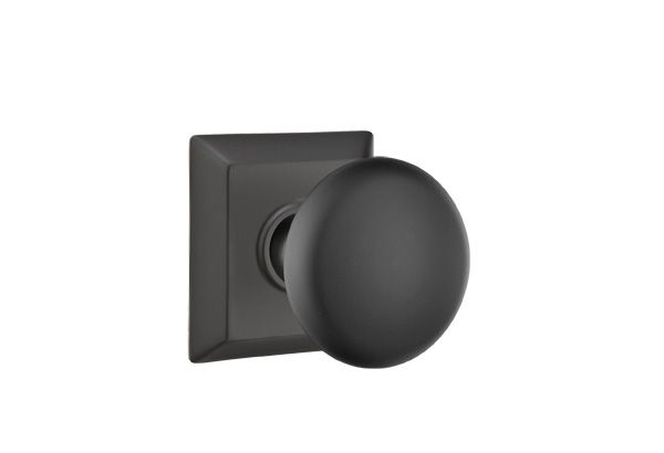 Emtek 8231PUS19 Providence Knob 2-3/8" Backset Privacy with Quincy Rose for 1-1/4" to 2" Door Flat Black Finish