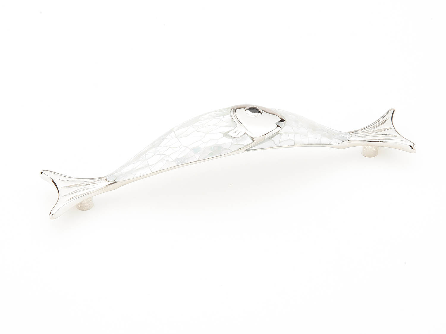 Schaub 850-MOP-PN 4-1/2" Center to Center Mother of Pearl Fish Cabinet Pull Polished Nickel Finish Sparrow Supply