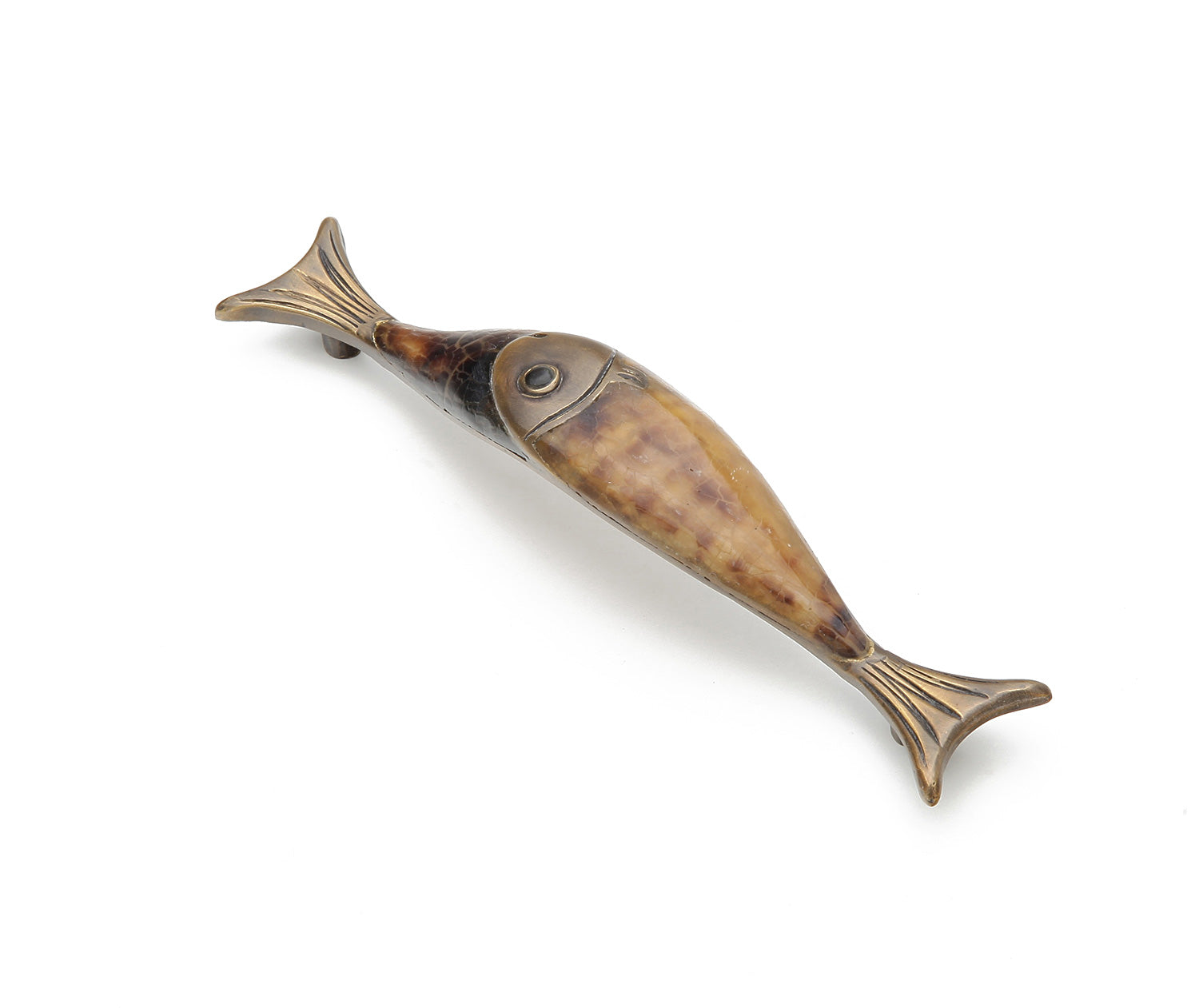 Schaub 850-PEN-ED 4-1/2" Center to Center Tiger Penshell Fish Cabinet Pull Estate Dover Finish Sparrow Supply