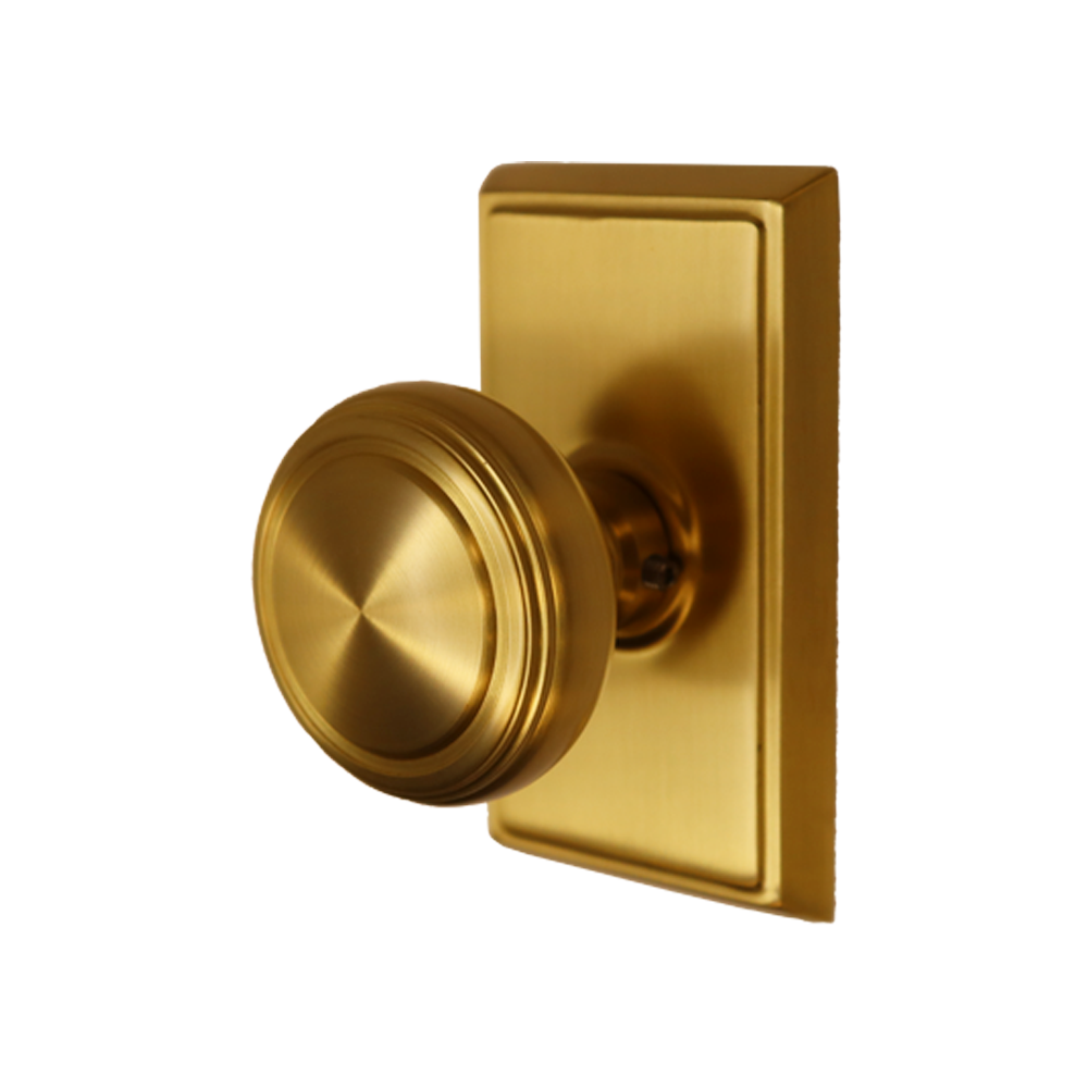Emtek 8521NWUS4 Norwich Knob Dummy Pair with Rectangular Rose for 1-1/4" to 2" Door Satin Brass Finish Sparrow Supply