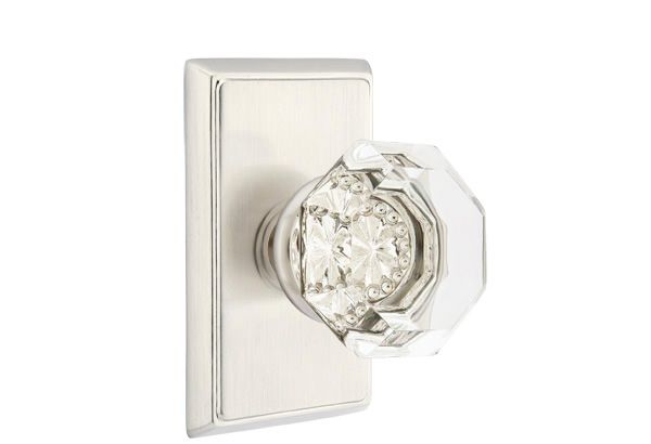 Emtek 8521OTUS15 Old Town Glass Knob Dummy Pair with Rectangular Rose for 1-1/4" to 2" Door Satin Nickel Finish Sparrow Supply
