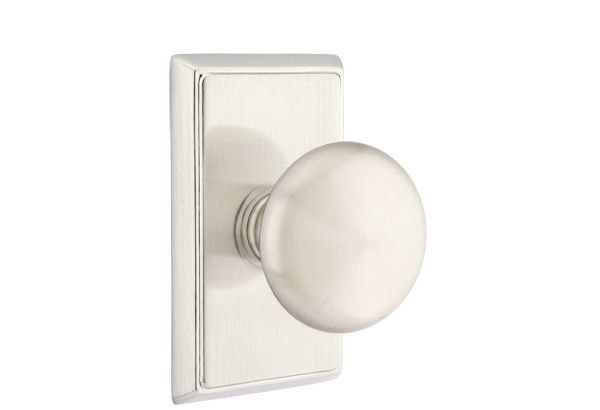 Emtek 8521PUS15 Providence Knob Dummy Pair with Rectangular Rose for 1-1/4" to 2" Door Satin Nickel Finish Sparrow Supply