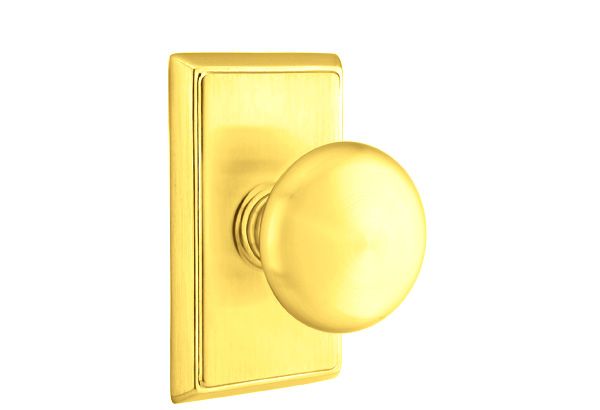 Emtek 8521PUS3 Providence Knob Dummy Pair with Rectangular Rose for 1-1/4" to 2" Door Polished Brass Lifetime Finish Sparrow Supply