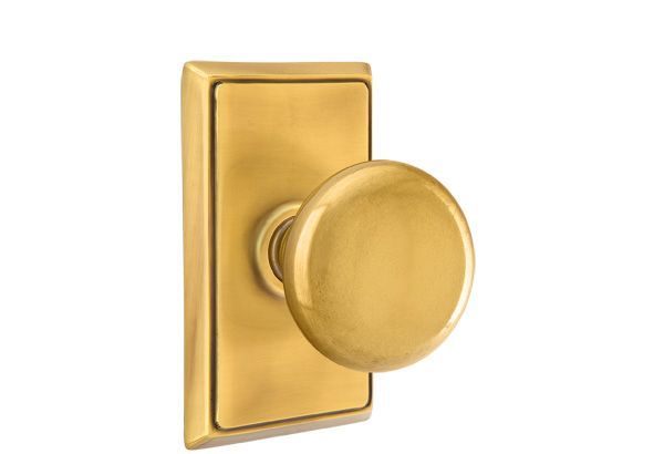 Emtek 8521PUS7 Providence Knob Dummy Pair with Rectangular Rose for 1-1/4" to 2" Door French Antique Brass Finish Sparrow Supply