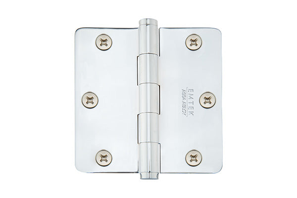 Emtek 91023US26 Pair of 3-1/2" x 3-1/2" 1/4" Radius Steel Residential Duty Hinges Polished Chrome Finish