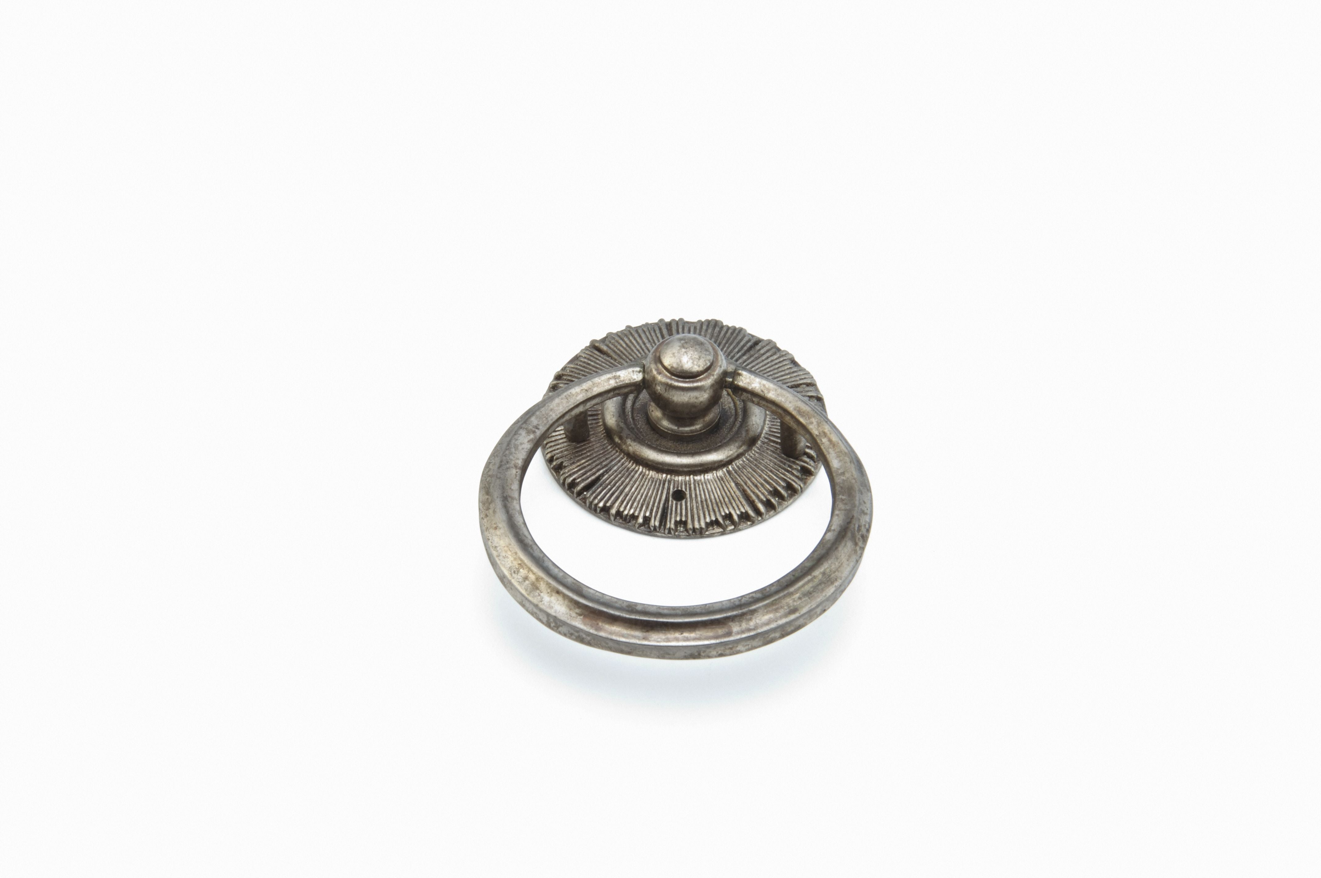 Schaub 977-SA 2-1/4" x 3" Sunburst Ring Pull and Backplate Silver Antique Finish Sparrow Supply