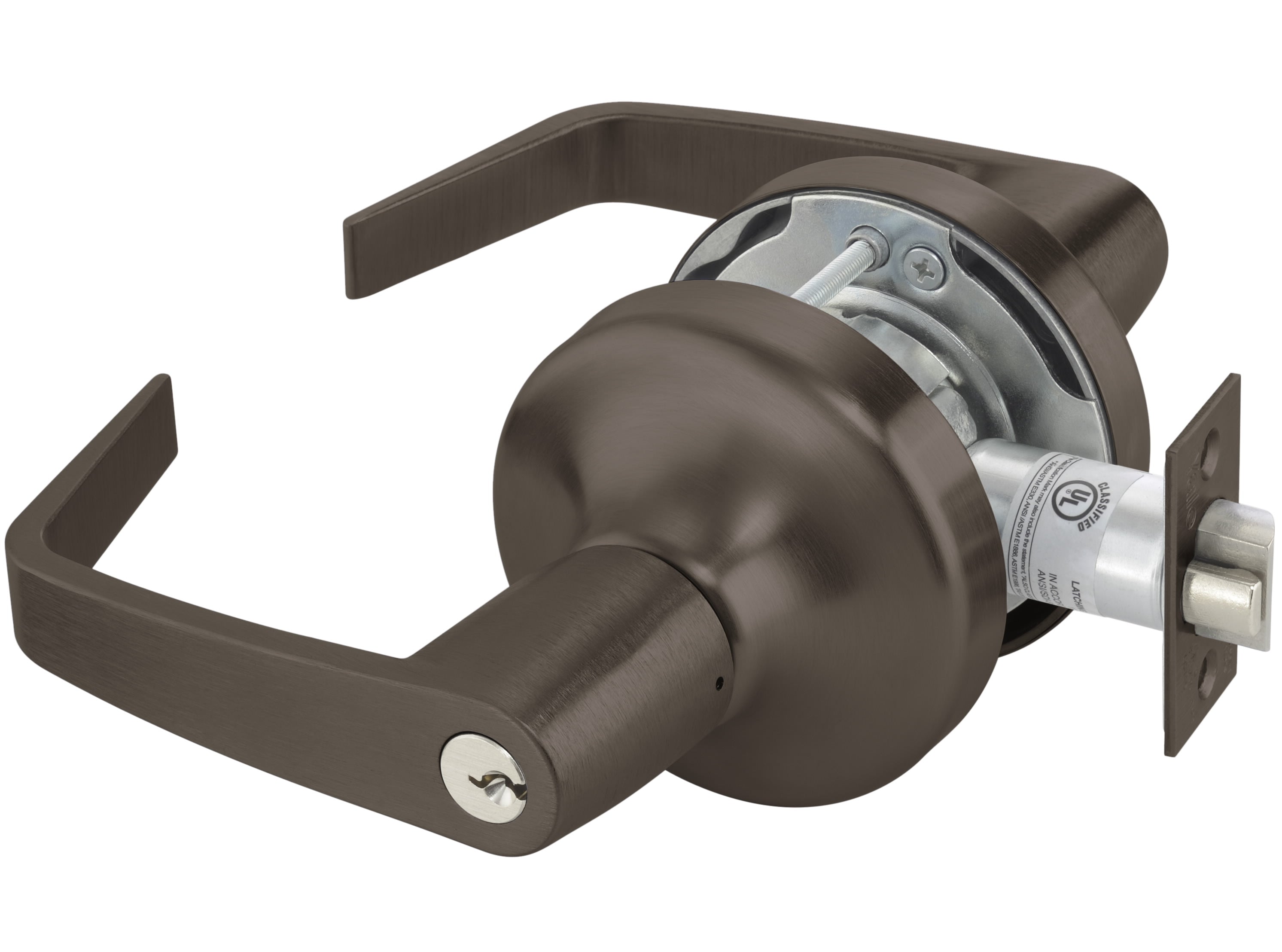 ASSA Abloy Accentra AU4705LN613ESCHC Storeroom Augusta Lever Grade 1 Cylindrical Lock with Schlage C Keyway, 694 Latch, and 497-114 Strike US10BE (613E) Oil Rubbed Bronze Finish Sparrow Supply