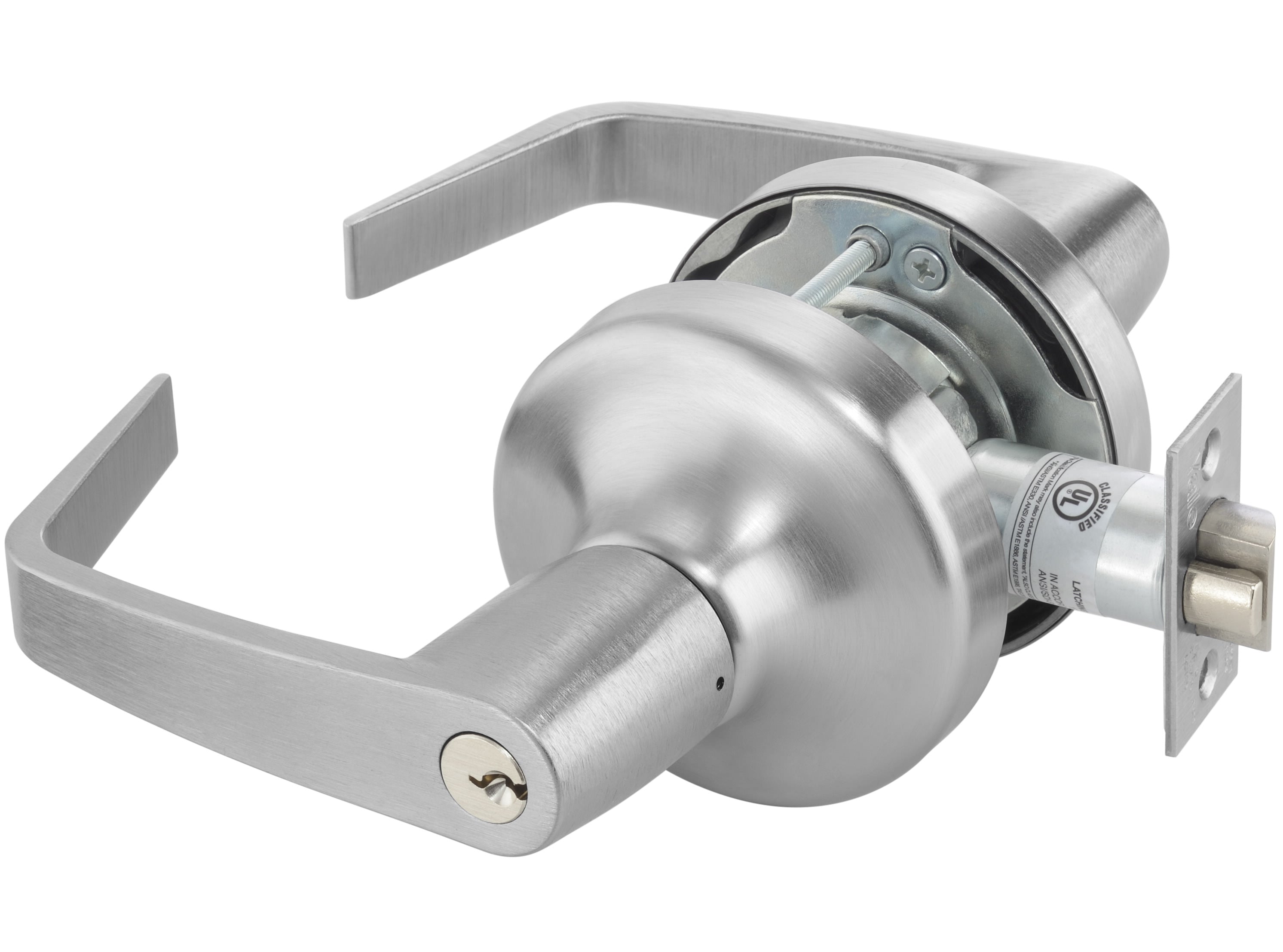 ASSA Abloy Accentra AU4705LN626SCHC Storeroom Augusta Lever Grade 1 Cylindrical Lock with Schlage C Keyway, 694 Latch, and 497-114 Strike US26D (626) Satin Chrome Finish Sparrow Supply