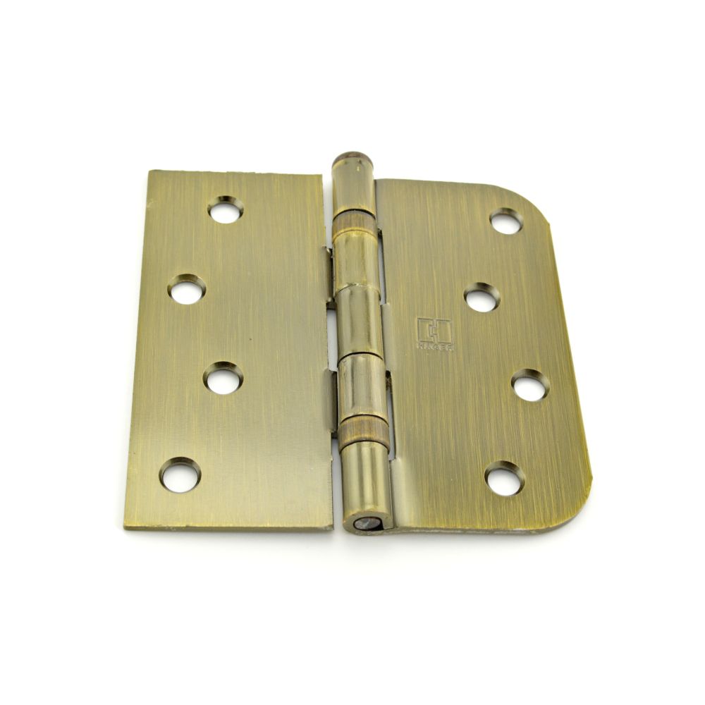 Hager BB181645 4" x 4" Right Hand Square by 5/8” Radius Full Mortise Residential Weight Ball Bearing Hinge Antique Brass Finish Sparrow Supply