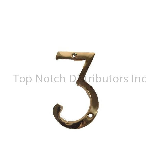 Don-Jo BN43605 4" House Number # 3 Bright Brass Antique Brass Sparrow Supply
