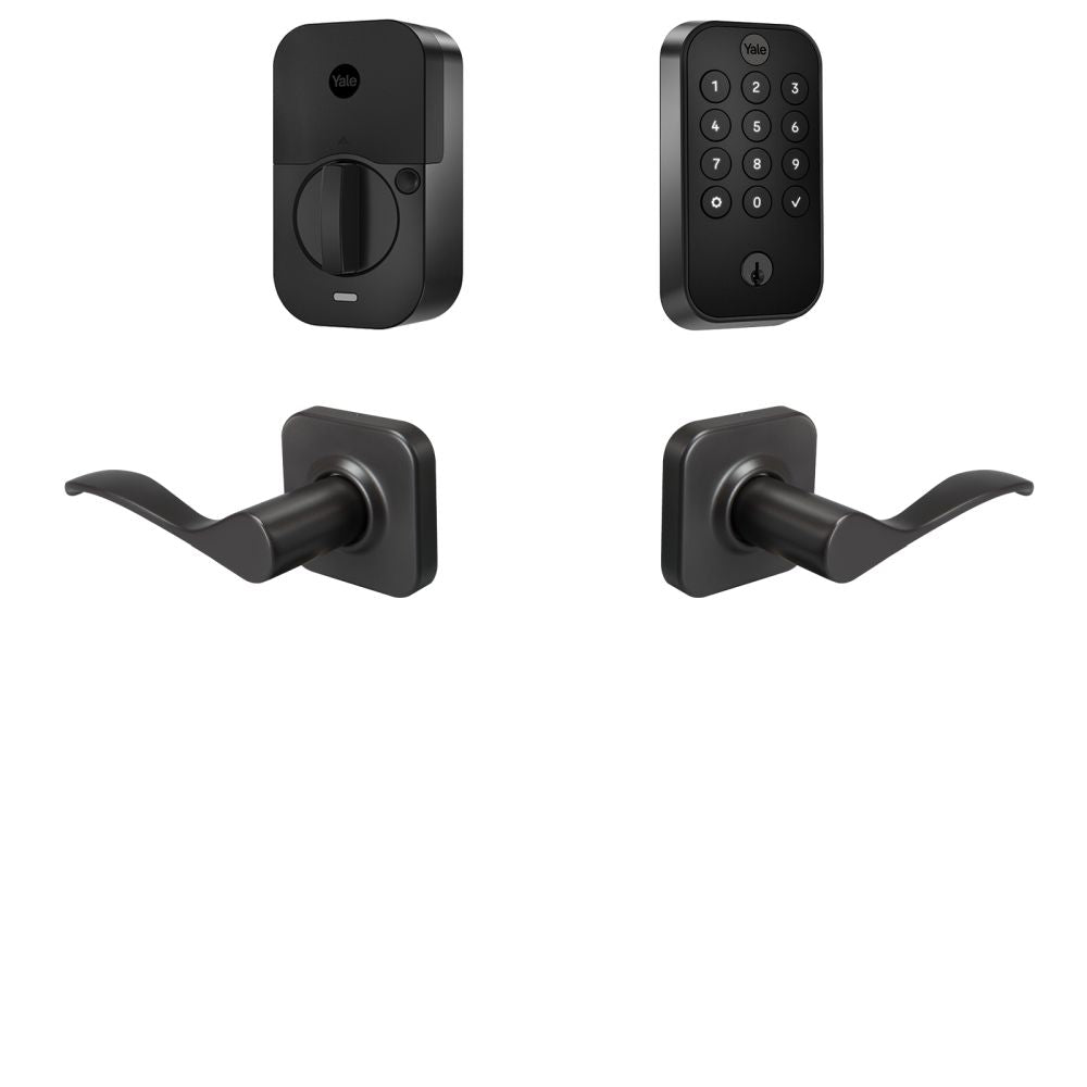 Yale Real Living BYRD410BLENWBSP Yale Assure Lock 2 Bundle with Keypad Bluetooth Deadbolt, Norwood Lever Passage, and DoorSense BSP Black Suede Powder Coat Finish