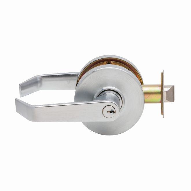Dexter Commercial C1000CSECR626KDC Classroom Security Grade 1 Regular Lever Clutching Cylindrical Lock with C Keyway; 2-3/4" Backset with 1-1/8" Face; and ANSI Strike Satin Chrome Finish Sparrow Supply