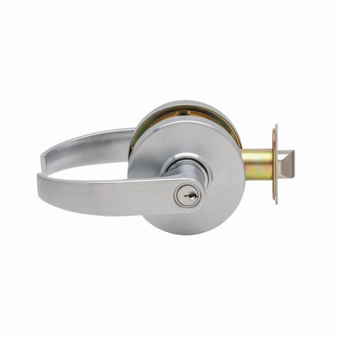 Dexter Commercial C1000ENTRC626KDC Entry / Office Grade 1 Curved Lever Clutching Cylindrical Lock with C Keyway; 2-3/4" Backset with 1-1/8" Face; and ANSI Strike Satin Chrome Finish Sparrow Supply