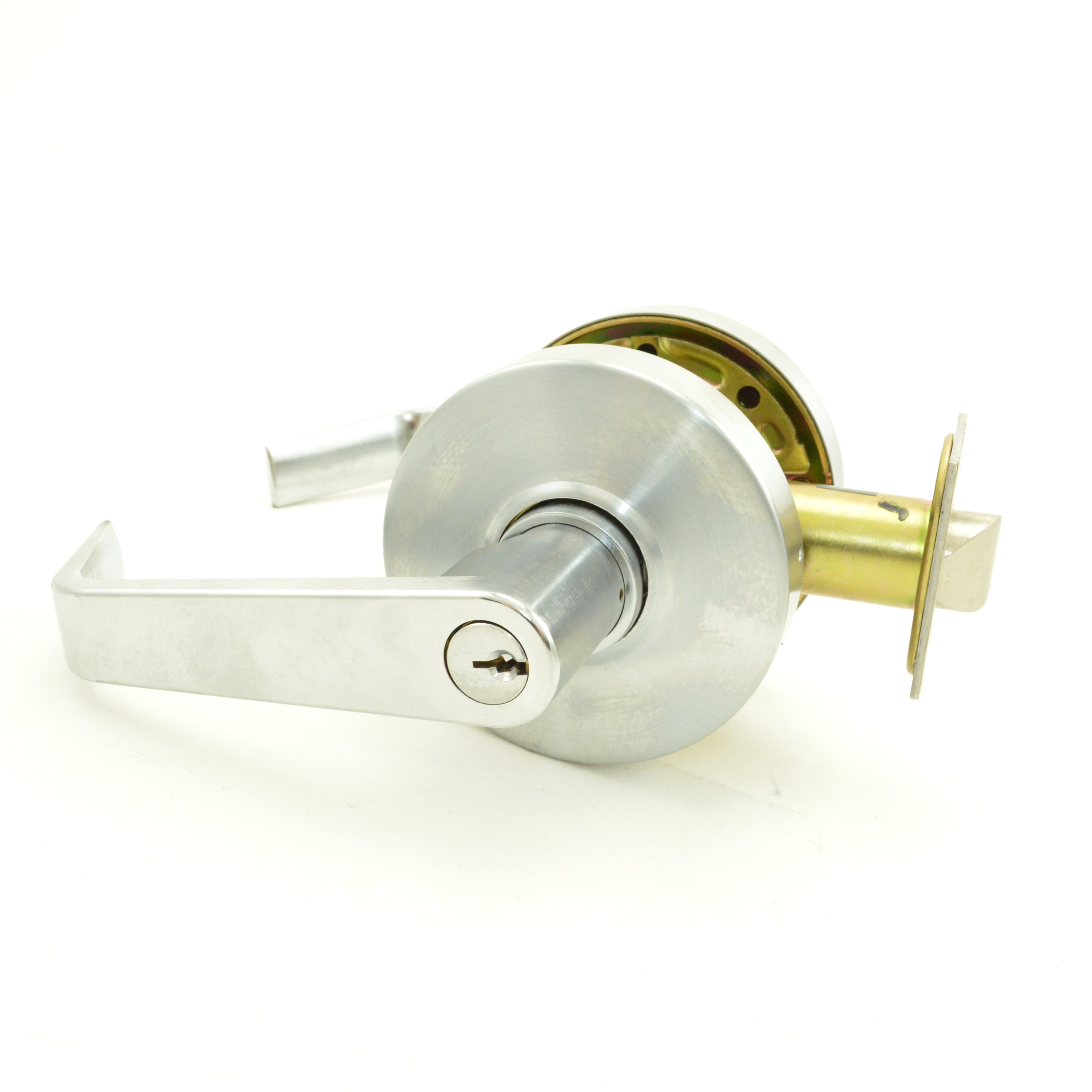 Dexter Commercial C1000STRMR626KDC Storeroom Grade 1 Regular Lever Clutching Cylindrical Lock with C Keyway; 2-3/4" Backset with 1-1/8" Face; and ANSI Strike Satin Chrome Finish Sparrow Supply