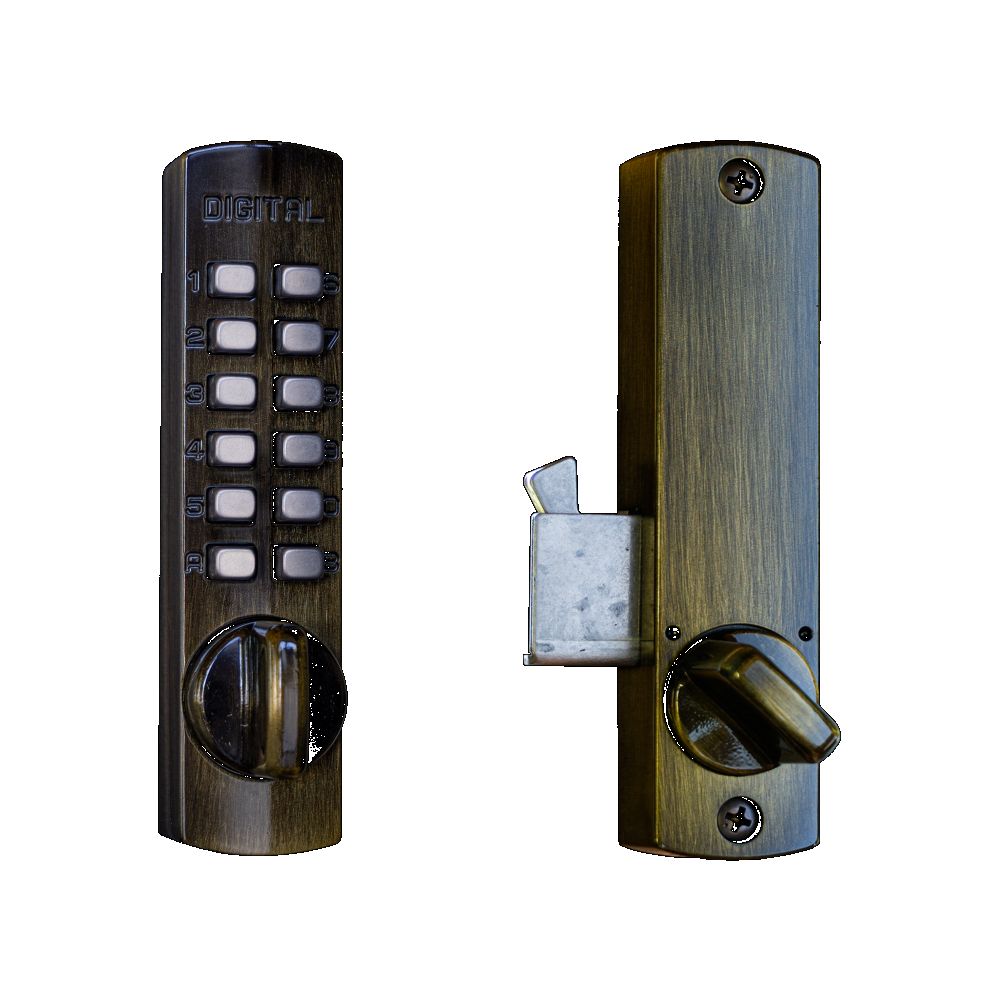 Lockey C150AB Mechanical Keyless Hook Bolt Lock Antique Brass Finish Sparrow Supply