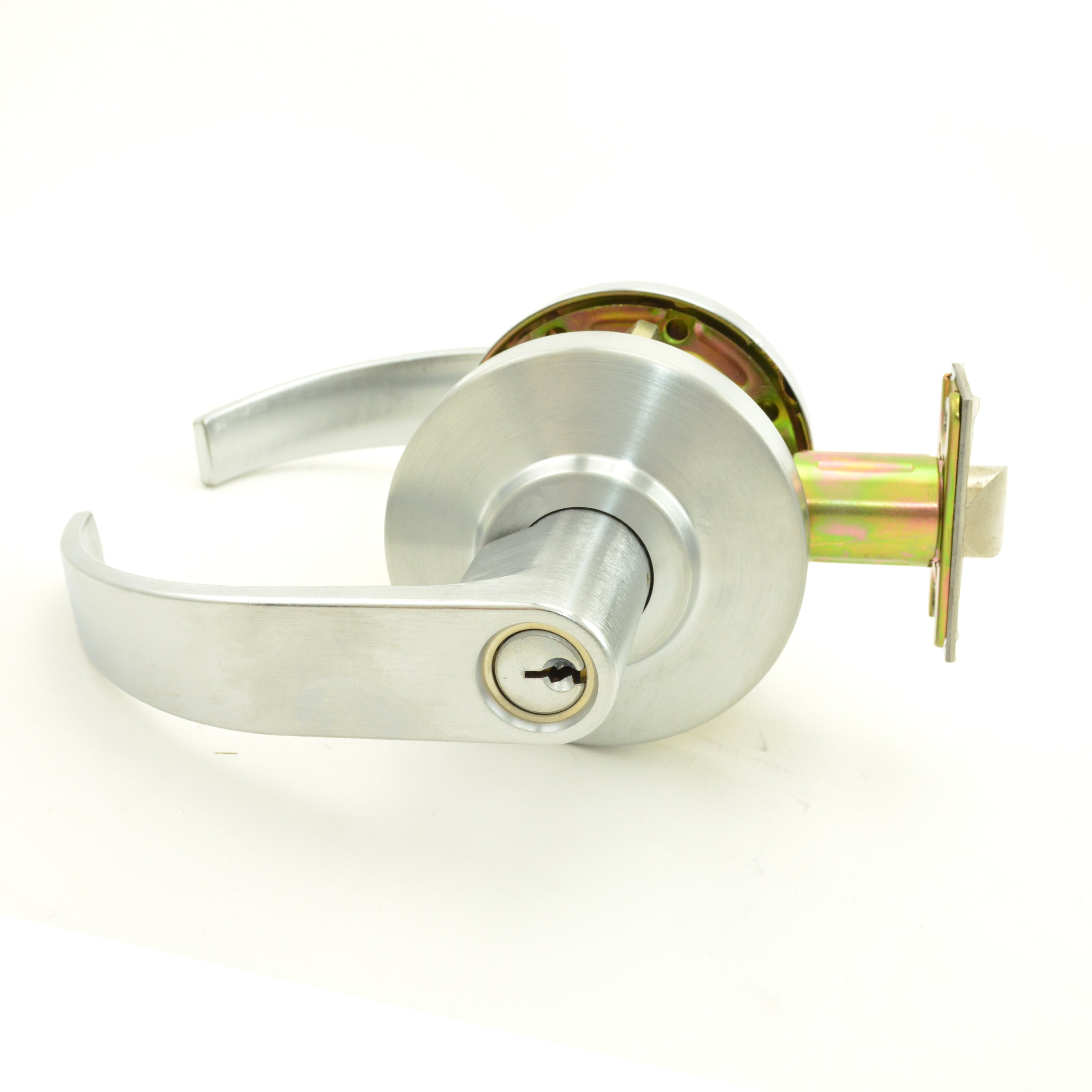 Dexter Commercial C2000CLENTRC626KDC Entry / Office Grade 2 Curved Lever Clutching Cylindrical Lock with C Keyway; 2-3/4" Backset; and ANSI Strike Satin Chrome Finish Sparrow Supply