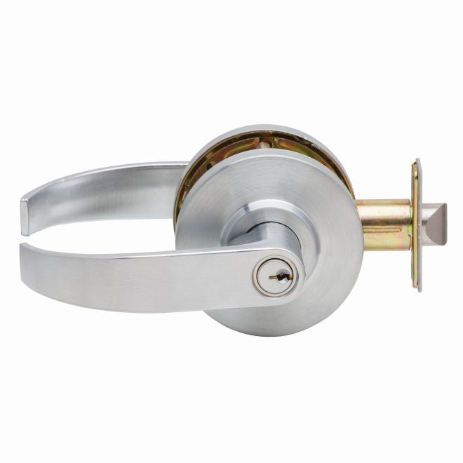 Dexter Commercial C2000CLRMC626KDC Classroom Grade 2 Curved Lever Non Clutching Cylindrical Lock with C Keyway; 2-3/4" Backset; and ANSI Strike Satin Chrome Finish Sparrow Supply