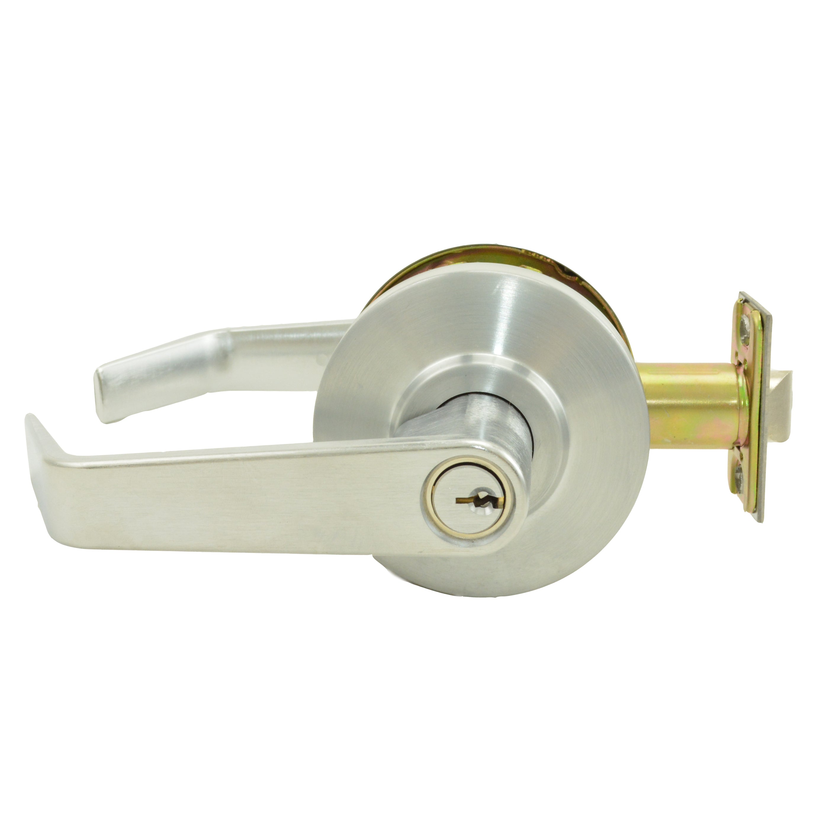 Dexter Commercial C2000CLRMR626KDC Classroom Grade 2 Regular Lever Non Clutching Cylindrical Lock with C Keyway; 2-3/4" Backset; and ANSI Strike Satin Chrome Finish Sparrow Supply