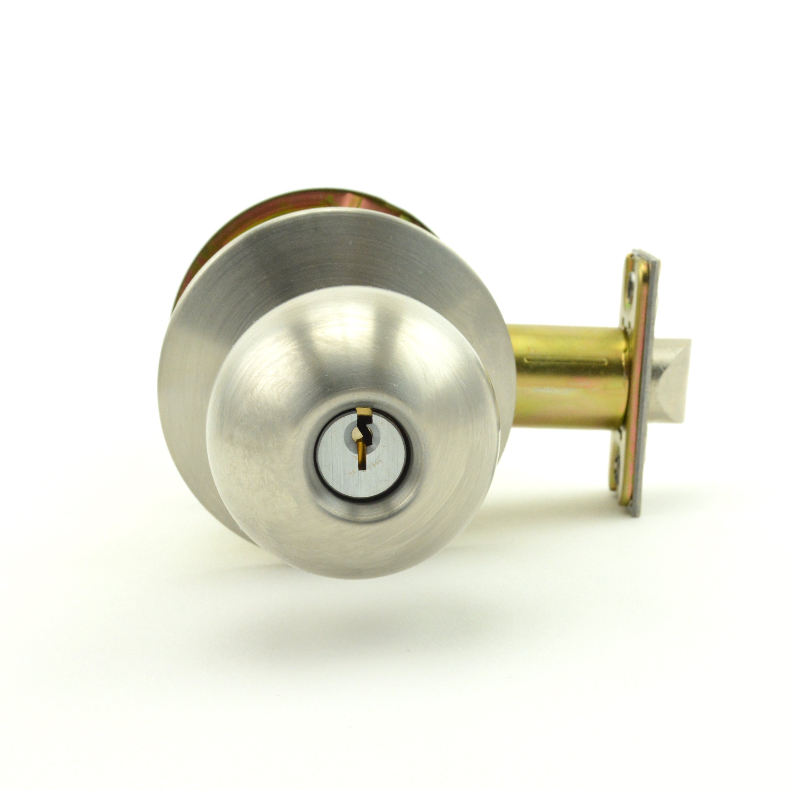 Dexter Commercial C2000STRMB630KDC Storeroom Grade 2 Ball Knob Non Clutching Cylindrical Lock with C Keyway; 2-3/4" Backset; and ANSI Strike Satin Stainless Steel Finish Sparrow Supply