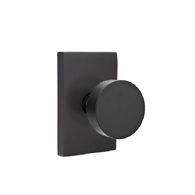 Emtek C5112ROUUS19 Round Knob 2-3/8" Backset Passage with Modern Rectangular Rose with CF Mechanism for 1-3/8" to 1-3/4" Door Flat Black Finish Sparrow Supply