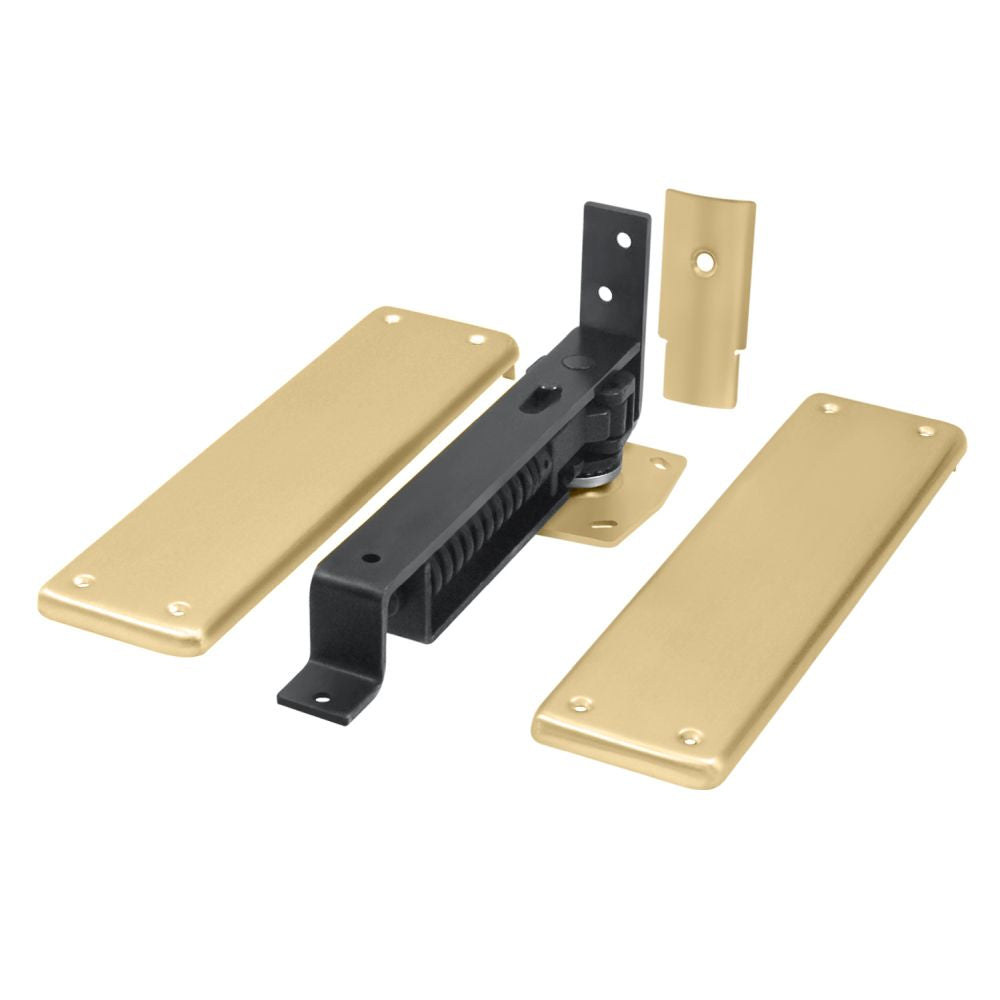 Deltana DASH95U4 Double Action Spring Pivot Floor Hinge with Solid Brass Cover Plates Satin Brass Finish