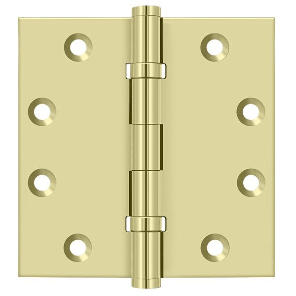 Deltana DSB45B3-UNL 4-1/2" x 4-1/2" Square Hinge; Ball Bearings; Unlacquered Bright Brass Finish