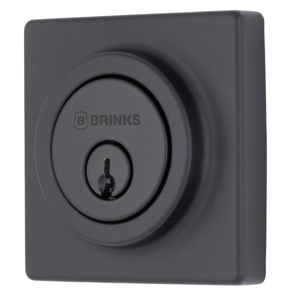 Brinks E2402122 Mendocino Series Contemporary Square Single Cylinder Deadbolt with 4 Way Adjustable Backset Matte Black Finish Sparrow Supply