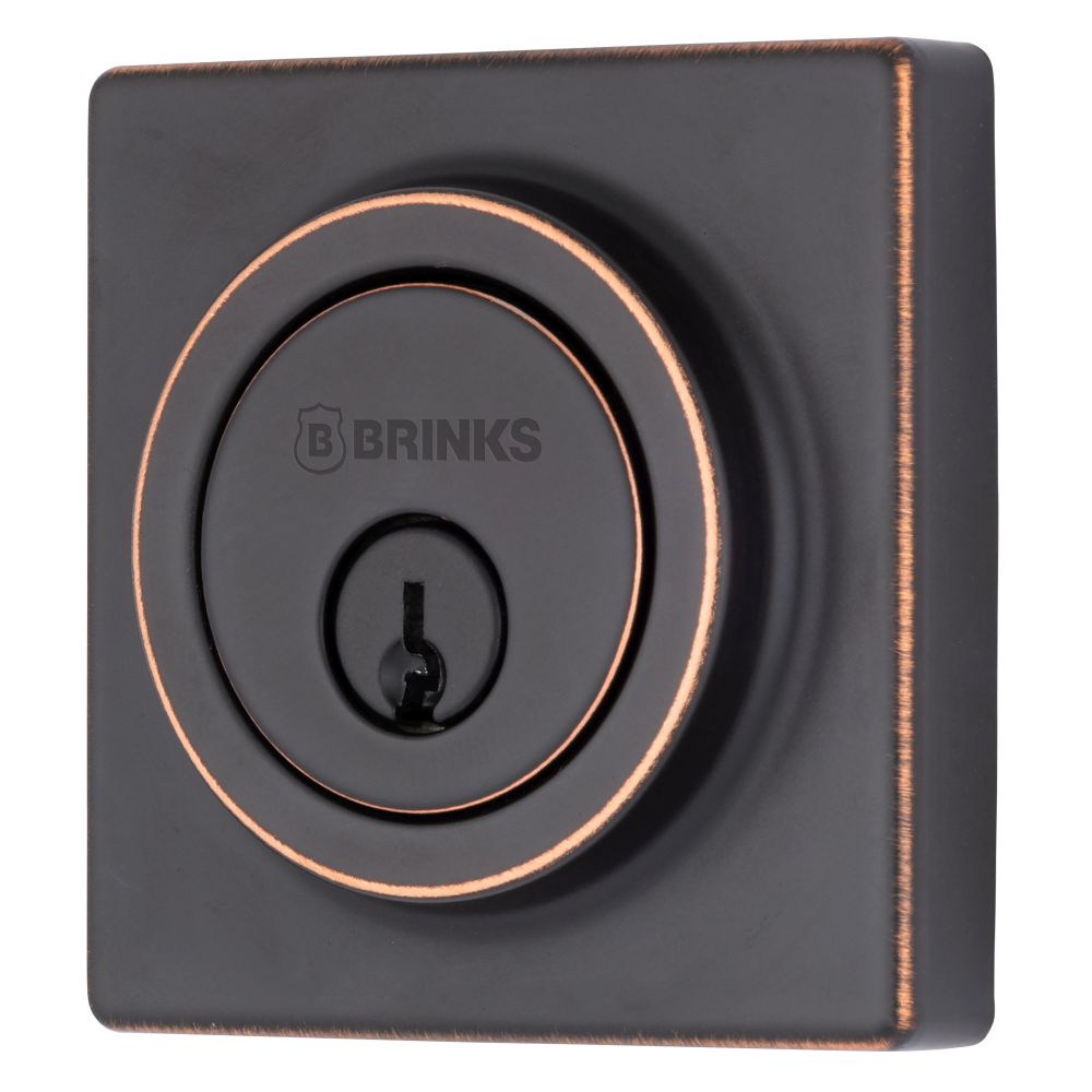 Brinks E2402150 Mendocino Series Contemporary Square Single Cylinder Deadbolt with 4 Way Adjustable Backset Tuscan Bronze Finish Sparrow Supply